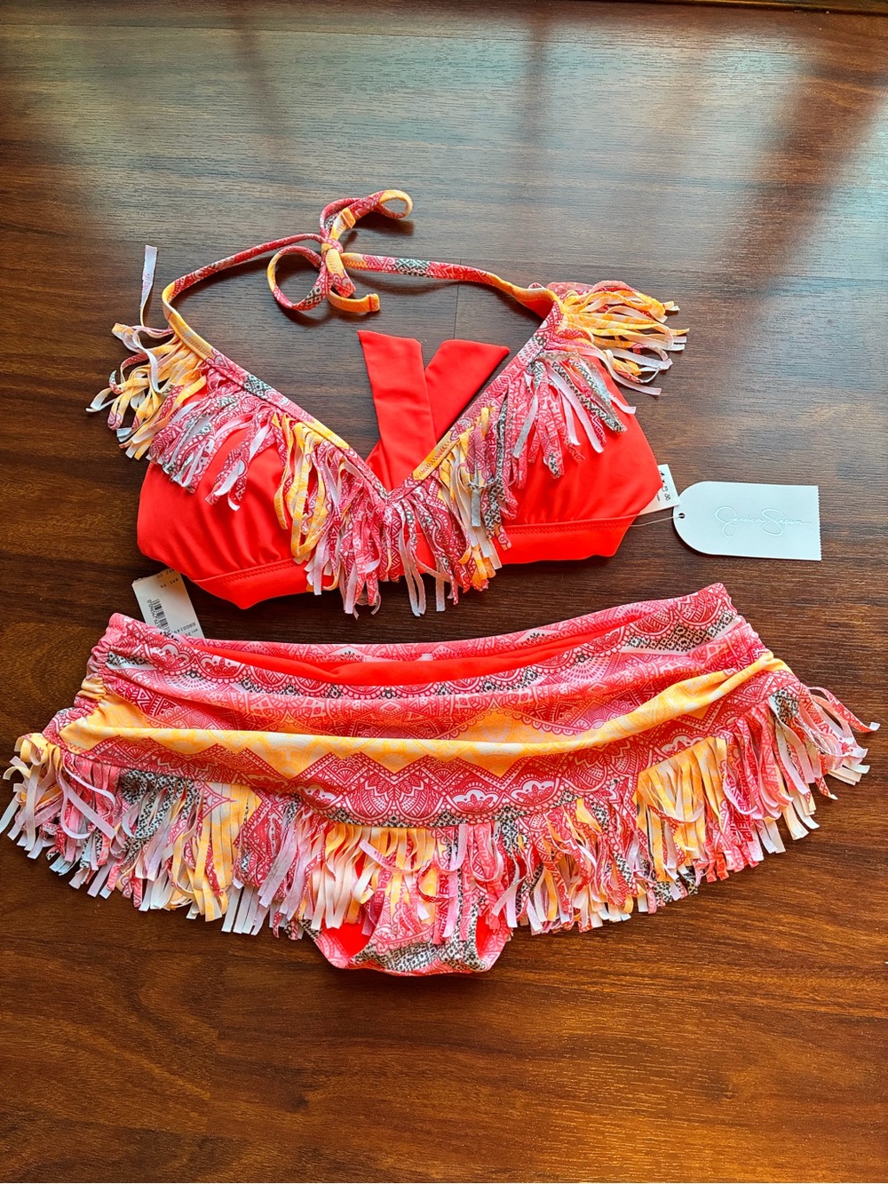 NWT Jessica Simpson Coral Fringe Bikini